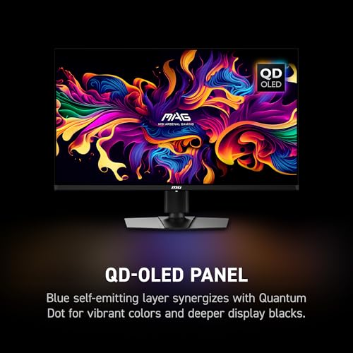 MSI MAG 321UP QD OLED 32 inch QD OLED 3840 x 2160 UHD Computer Monitor 165Hz Adaptive Synch HDMI Display Port VGA Port VESA Mountable Tilt Height Adjustable Speaker 0 03ms Black