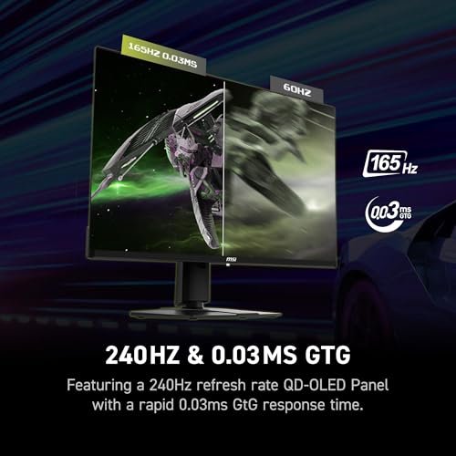 MSI MAG 321UP QD OLED 32 inch QD OLED 3840 x 2160 UHD Computer Monitor 165Hz Adaptive Synch HDMI Display Port VGA Port VESA Mountable Tilt Height Adjustable Speaker 0 03ms Black