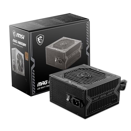 MSI MAG A650BN  Non Modular Compact 650W Power Supply  80  Bronze  Low Noise Fan  Active PFC Design  5 Year Warranty