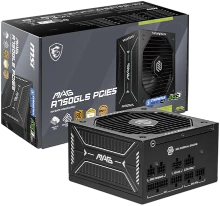 MSI MAG A750GLS PCIE5  Fully Modular Compact Gaming 750W Power Supply  80  Gold  ATX 3 1 & PCIe 5 1 Ready  Native Dual Color 12V 2x6 Cable  Low Noise  Embossed Jacket Cables  10 Year Warranty