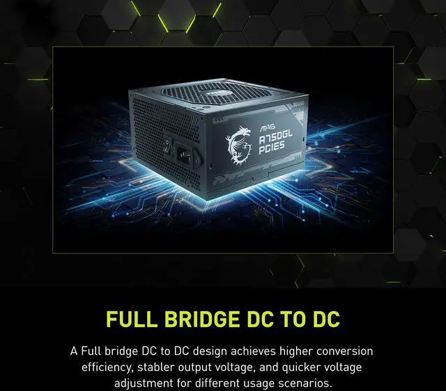 MSI MAG A750GL PCIE5  Fully Modular Compact Gaming 750W Power Supply  80  Gold  ATX 3 1 & PCIe 5 1 Ready  Native Dual color 12V 2x6 cable  10 Year Warranty