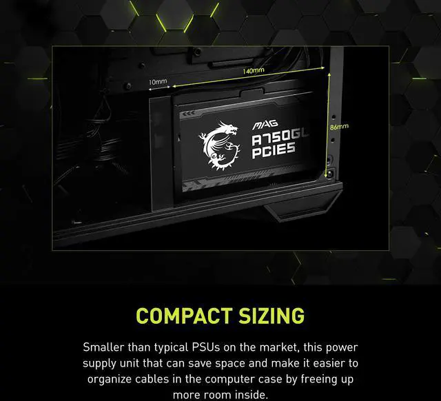 MSI MAG A750GL PCIE5  Fully Modular Compact Gaming 750W Power Supply  80  Gold  ATX 3 1 & PCIe 5 1 Ready  Native Dual color 12V 2x6 cable  10 Year Warranty
