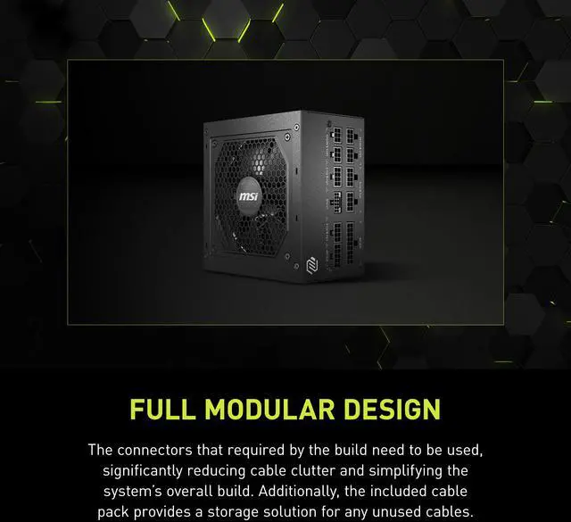 MSI MAG A750GL PCIE5  Fully Modular Compact Gaming 750W Power Supply  80  Gold  ATX 3 1 & PCIe 5 1 Ready  Native Dual color 12V 2x6 cable  10 Year Warranty