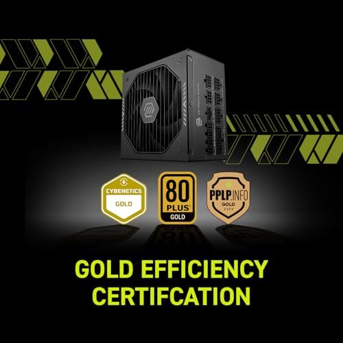 MSI MAG A850GLS PCIE5 ATX 3.1 Fuente de alimentación para juegos - Full Modular - 80 Plus Gold Certified 850W - Condensadores 100% japoneses a 221.0 °F - ATX PSU