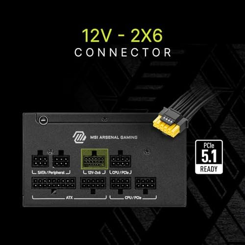 MSI MAG A850GLS PCIE5 ATX 3.1 Fuente de alimentación para juegos - Full Modular - 80 Plus Gold Certified 850W - Condensadores 100% japoneses a 221.0 °F - ATX PSU