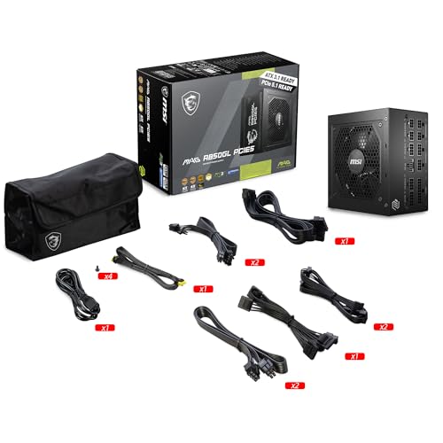 MSI MAG A850GL PCIE5 Fully Modular Compact Gaming 850W Power Supply 80 Gold ATX 3 1 & PCIe 5 1 Ready Native Dual Color 12V 2x6 Cable 10 Year Warranty