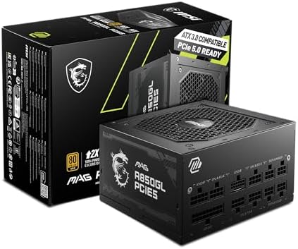 MSI MAG A850GL PCIE 5 & ATX 3 0 Gaming Power Supply   Full Modular   80 Plus Gold Certified 850W   Compact Size   ATX PSU  Renewed 