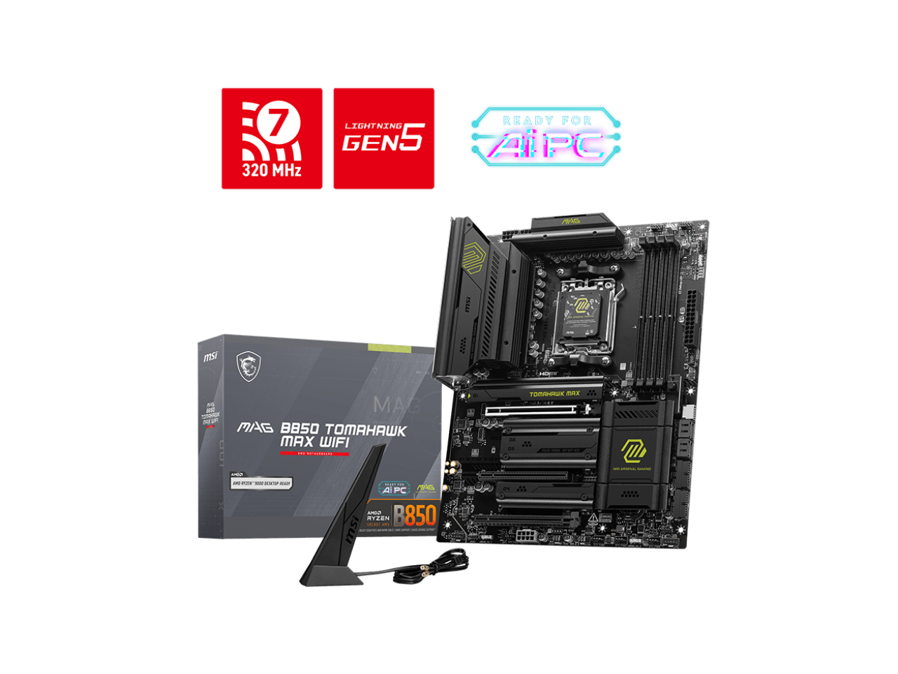 MSI MAG B850 TOMAHAWK MAX WIFI Motherboard  ATX   Supports AMD Ryzen 9000 / 8000