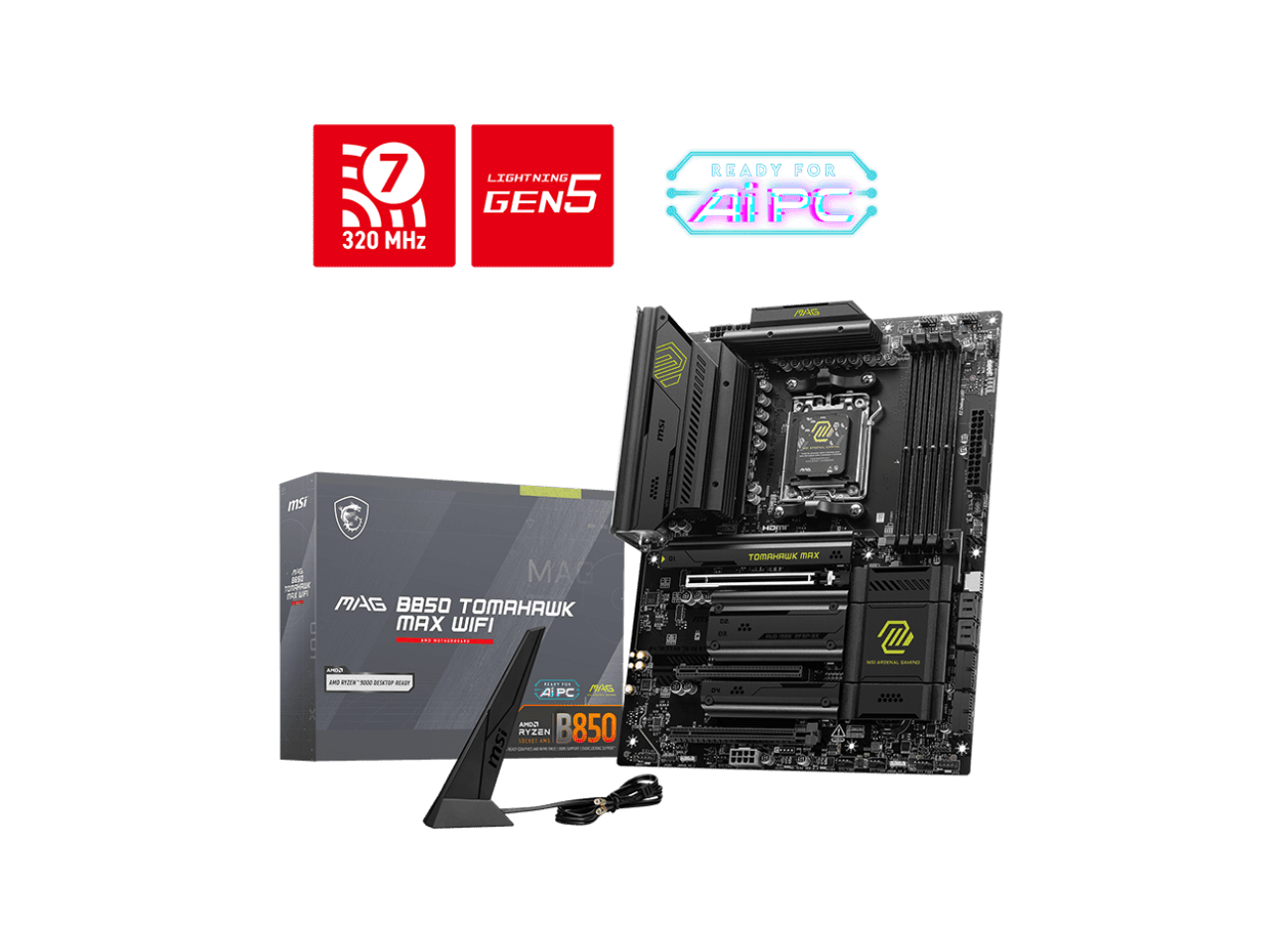 MSI MAG B850 TOMAHAWK MAX WIFI Gaming Desktop Motherboard   AMD B850 Chipset   Socket AM5   ATX  magb850tomahawkmaxwifi 
