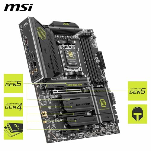 MSI MAG B850 Tomahawk MAX WiFi Motherboard ATX Supports AMD Ryzen 9000/8000 / 7000 Processors AM5 80A SPS VRM DDR5 Memory Boost 8400 MT/s OC PCIe 5 0 x16 M 2 Gen5 Wi Fi 7 5G LAN