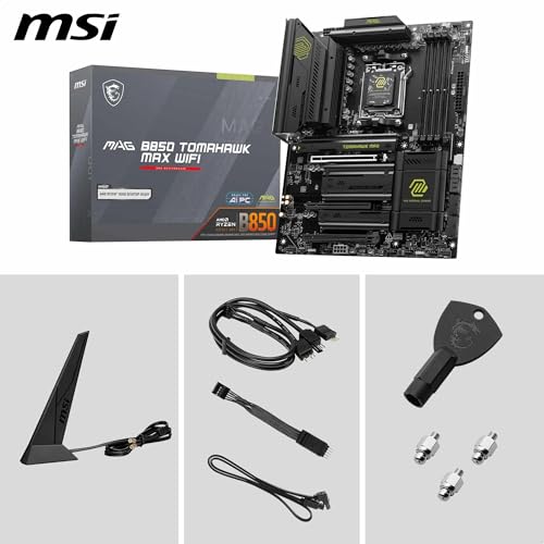 MSI MAG B850 Tomahawk MAX WiFi Motherboard ATX Supports AMD Ryzen 9000/8000 / 7000 Processors AM5 80A SPS VRM DDR5 Memory Boost 8400 MT/s OC PCIe 5 0 x16 M 2 Gen5 Wi Fi 7 5G LAN