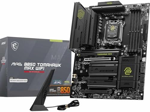 MSI MAG B850 Tomahawk MAX WiFi Motherboard  ATX   Supports AMD Ryzen 9000/8000 / 7000 Processors  AM5 80A SPS VRM  DDR5 Memory Boost 8400  MT/s  OC   PCIe 5 0 x16  M 2 Gen5  Wi Fi 7  5G LAN