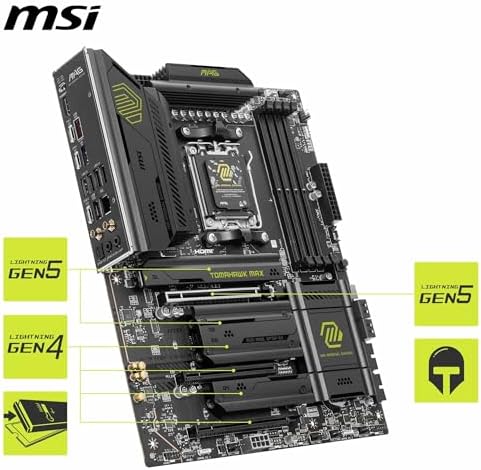 MSI MAG B850 Tomahawk MAX WiFi Motherboard  ATX   Supports AMD Ryzen 9000/8000 / 7000 Processors  AM5 80A SPS VRM  DDR5 Memory Boost 8400  MT/s  OC   PCIe 5 0 x16  M 2 Gen5  Wi Fi 7  5G LAN