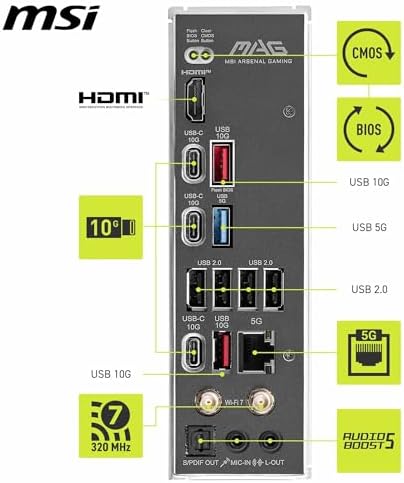 MSI MAG B850 Tomahawk MAX WiFi Motherboard  ATX   Supports AMD Ryzen 9000/8000 / 7000 Processors  AM5 80A SPS VRM  DDR5 Memory Boost 8400  MT/s  OC   PCIe 5 0 x16  M 2 Gen5  Wi Fi 7  5G LAN