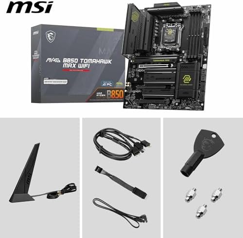 MSI MAG B850 Tomahawk MAX WiFi Motherboard  ATX   Supports AMD Ryzen 9000/8000 / 7000 Processors  AM5 80A SPS VRM  DDR5 Memory Boost 8400  MT/s  OC   PCIe 5 0 x16  M 2 Gen5  Wi Fi 7  5G LAN