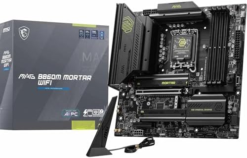 MSI MAG B860M Mortar WiFi Motherboard  mATX   Supports Intel Core Ultra Processors  Series 2   LGA 1851   DDR5 Memory Boost 9200  MT/s OC  1 x PCIe 5 0 x16  1 x M 2 Gen5  5G LAN  Wi Fi 7