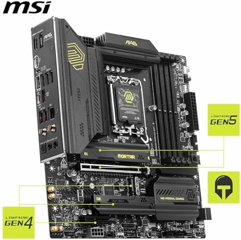 MSI MAG B860M Mortar WiFi Motherboard  mATX   Supports Intel Core Ultra Processors  Series 2   LGA 1851   DDR5 Memory Boost 9200  MT/s OC  1 x PCIe 5 0 x16  1 x M 2 Gen5  5G LAN  Wi Fi 7