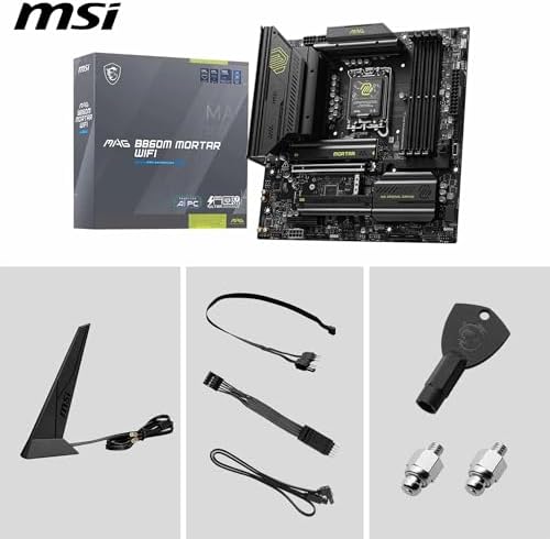 MSI MAG B860M Mortar WiFi Motherboard  mATX   Supports Intel Core Ultra Processors  Series 2   LGA 1851   DDR5 Memory Boost 9200  MT/s OC  1 x PCIe 5 0 x16  1 x M 2 Gen5  5G LAN  Wi Fi 7