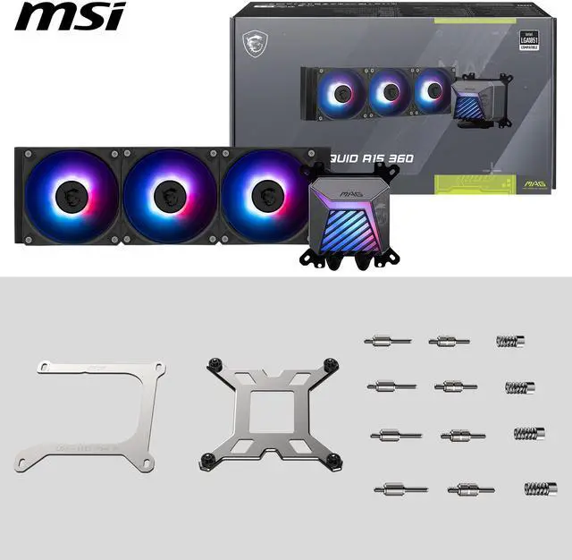 MSI MAG Coreliquid A15 360 Black  AIO ARGB Liquid Cooling   360mm Radiator   Triple 120mm ARGB PWM Fans   EZ Connect   Uni Bracket   LGA 1700/1851/AM5/AM4 Compatible