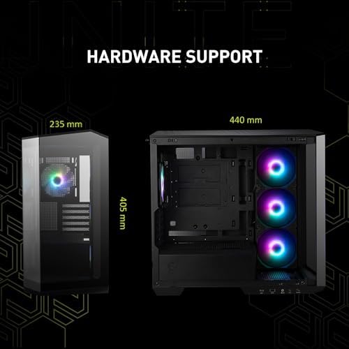 MSI MAG PANO M100R PZ   Premium Mid Tower Gaming PC Case   Tempered Glass Side Panel   ARGB 120mm Fans   Liquid Cooling Support up to 360mm Radiator   Vented Front Panel