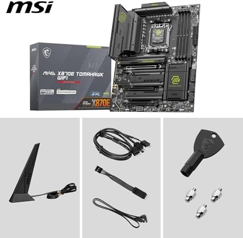 MSI MAG X870E Tomahawk WiFi Motherboard  ATX   Supports AMD Ryzen 9000/8000 / 7000 Processors  AM5 80A SPS VRM  DDR5 Memory Boost 8400  MT/s  OC   PCIe 5 0 x16  M 2 Gen5  Wi Fi 7  5G LAN
