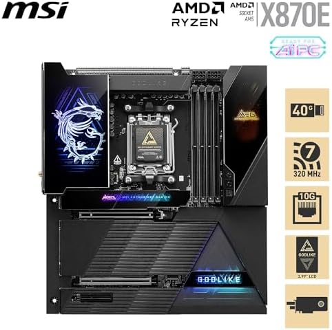 MSI MAG X870E Tomahawk WiFi Motherboard  ATX   Supports AMD Ryzen 9000/8000 / 7000 Processors  AM5 80A SPS VRM  DDR5 Memory Boost 8400  MT/s  OC   PCIe 5 0 x16  M 2 Gen5  Wi Fi 7  5G LAN