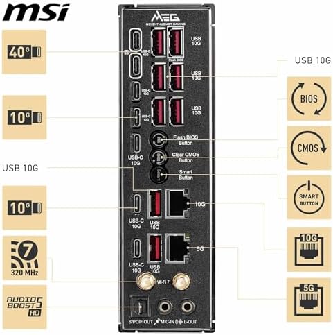 MSI MAG X870E Tomahawk WiFi Motherboard  ATX   Supports AMD Ryzen 9000/8000 / 7000 Processors  AM5 80A SPS VRM  DDR5 Memory Boost 8400  MT/s  OC   PCIe 5 0 x16  M 2 Gen5  Wi Fi 7  5G LAN
