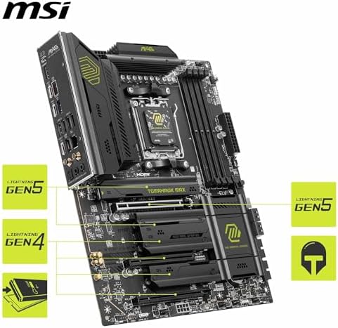 MSI MAG X870E Tomahawk WiFi Motherboard  ATX   Supports AMD Ryzen 9000/8000 / 7000 Processors  AM5 80A SPS VRM  DDR5 Memory Boost 8400  MT/s  OC   PCIe 5 0 x16  M 2 Gen5  Wi Fi 7  5G LAN