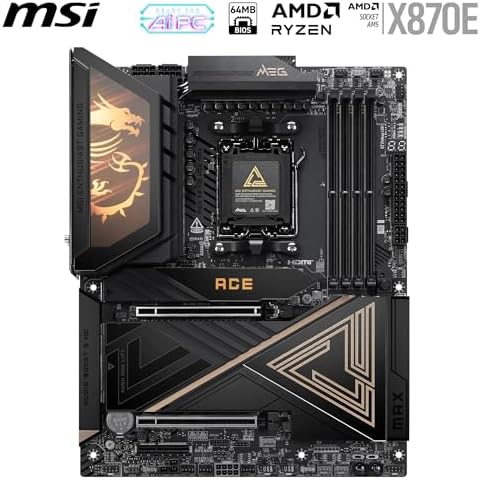 MSI MEG X870E ACE MAX Motherboard  ATX   Supports AMD Ryzen 9000/8000 / 7000 Processors  AM5 64MB BIOS ROM  110A SPS VRM  DDR5 Memory  up to 8400  MT/s OC   M 2 & PCIe 5 0  USB4  Wi Fi 7  10G LAN