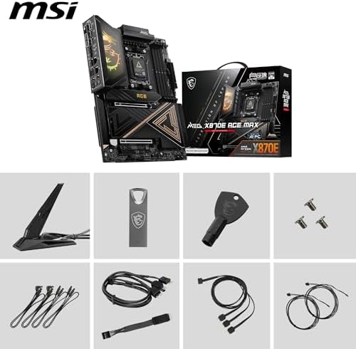 MSI MEG X870E ACE MAX Motherboard  ATX   Supports AMD Ryzen 9000/8000 / 7000 Processors  AM5 64MB BIOS ROM  110A SPS VRM  DDR5 Memory  up to 8400  MT/s OC   M 2 & PCIe 5 0  USB4  Wi Fi 7  10G LAN