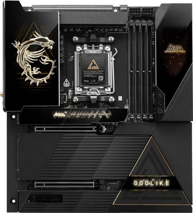 MSI MEG X870E GODLIKE MAX  E ATX   Supports AMD Ryzen 9000/8000/7000 Processors  AM5   Dynamic Dashboard III  EZ Slide M 2  64MB BIOS ROM  110A SPS  M 2 & PCIe 5 0  USB4  Wi Fi 7  10G   5G LAN
