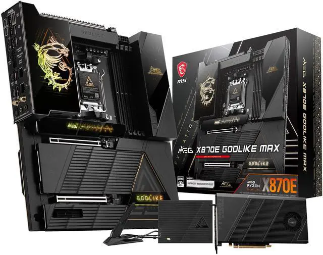 MSI MEG X870E GODLIKE MAX  E ATX   Supports AMD Ryzen 9000/8000/7000 Processors  AM5   Dynamic Dashboard III  EZ Slide M 2  64MB BIOS ROM  110A SPS  M 2 & PCIe 5 0  USB4  Wi Fi 7  10G   5G LAN