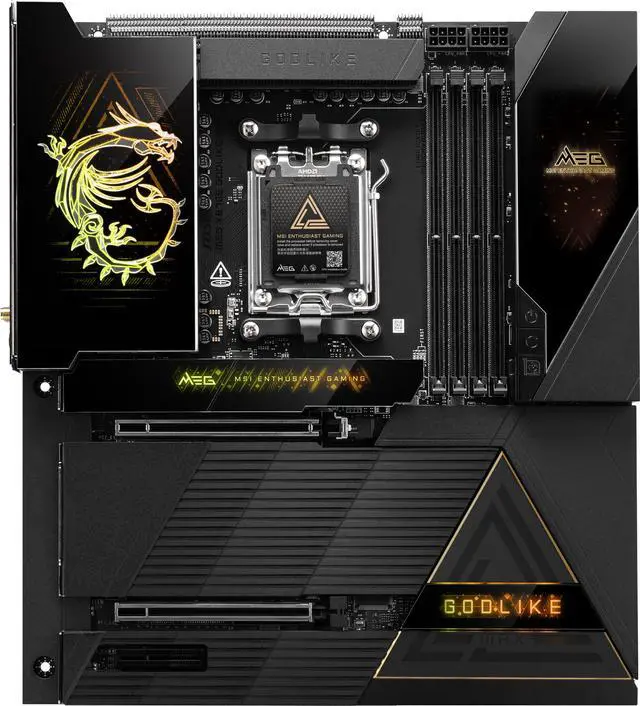 MSI MEG X870E GODLIKE MAX  E ATX   Supports AMD Ryzen 9000/8000/7000 Processors  AM5   Dynamic Dashboard III  EZ Slide M 2  64MB BIOS ROM  110A SPS  M 2 & PCIe 5 0  USB4  Wi Fi 7  10G   5G LAN