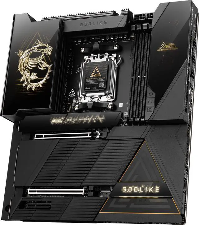 MSI MEG X870E GODLIKE MAX  E ATX   Supports AMD Ryzen 9000/8000/7000 Processors  AM5   Dynamic Dashboard III  EZ Slide M 2  64MB BIOS ROM  110A SPS  M 2 & PCIe 5 0  USB4  Wi Fi 7  10G   5G LAN