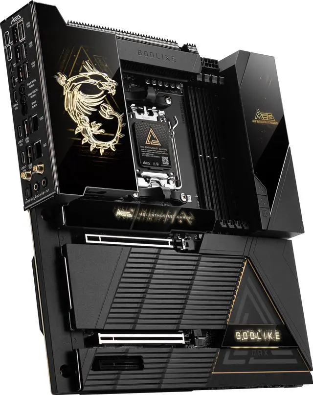 MSI MEG X870E GODLIKE MAX  E ATX   Supports AMD Ryzen 9000/8000/7000 Processors  AM5   Dynamic Dashboard III  EZ Slide M 2  64MB BIOS ROM  110A SPS  M 2 & PCIe 5 0  USB4  Wi Fi 7  10G   5G LAN