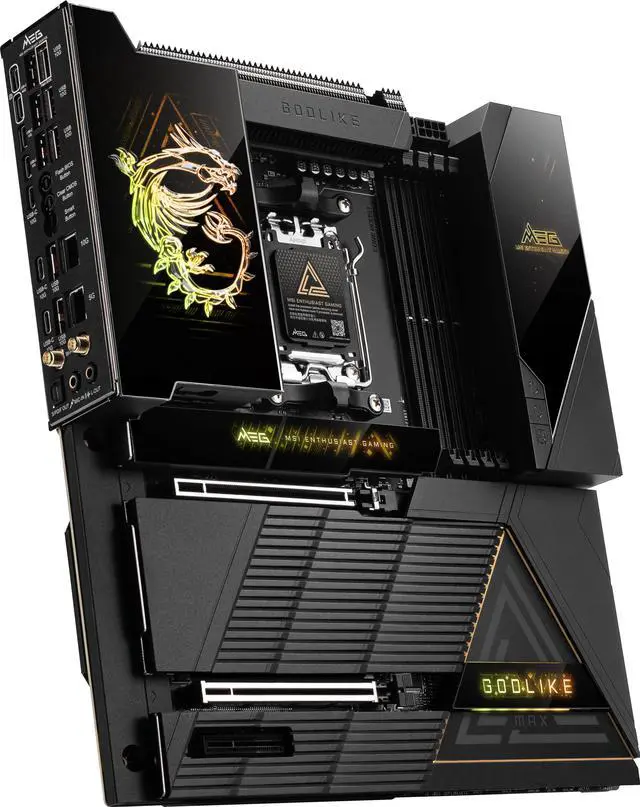 MSI MEG X870E GODLIKE MAX  E ATX   Supports AMD Ryzen 9000/8000/7000 Processors  AM5   Dynamic Dashboard III  EZ Slide M 2  64MB BIOS ROM  110A SPS  M 2 & PCIe 5 0  USB4  Wi Fi 7  10G   5G LAN