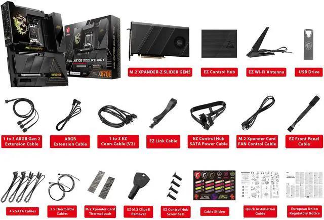 MSI MEG X870E GODLIKE MAX  E ATX   Supports AMD Ryzen 9000/8000/7000 Processors  AM5   Dynamic Dashboard III  EZ Slide M 2  64MB BIOS ROM  110A SPS  M 2 & PCIe 5 0  USB4  Wi Fi 7  10G   5G LAN