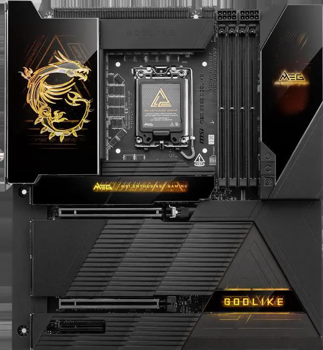 MSI MEG Z890 GODLIKE  E ATX   Supports Intel Core Ultra Processors  Series 2   LGA 1851   Dynamic Dashboard III  EZ Slide M 2  DDR5  9200  MT/s OC   M 2 & PCIe 5 0  Thunderbolt 5  Wi Fi 7  10G LAN