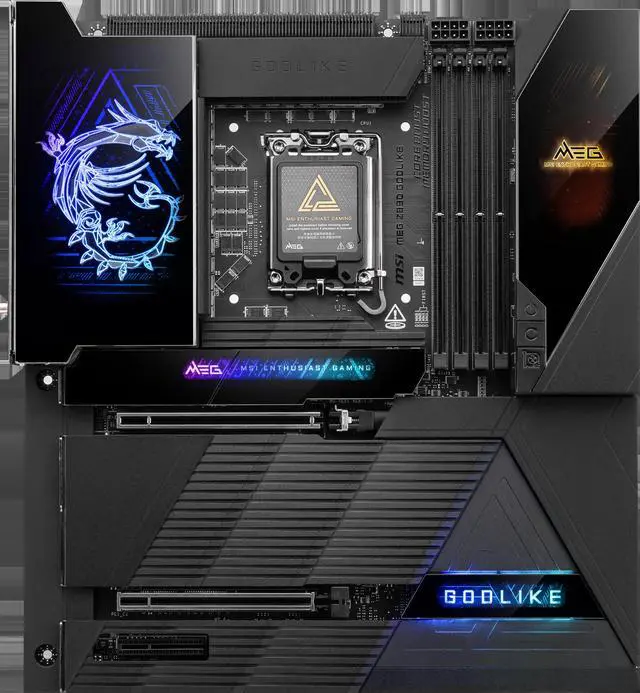 MSI MEG Z890 GODLIKE  E ATX   Supports Intel Core Ultra Processors  Series 2   LGA 1851   Dynamic Dashboard III  EZ Slide M 2  DDR5  9200  MT/s OC   M 2 & PCIe 5 0  Thunderbolt 5  Wi Fi 7  10G LAN
