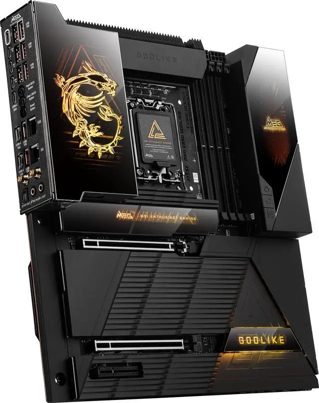 MSI MEG Z890 GODLIKE  E ATX   Supports Intel Core Ultra Processors  Series 2   LGA 1851   Dynamic Dashboard III  EZ Slide M 2  DDR5  9200  MT/s OC   M 2 & PCIe 5 0  Thunderbolt 5  Wi Fi 7  10G LAN