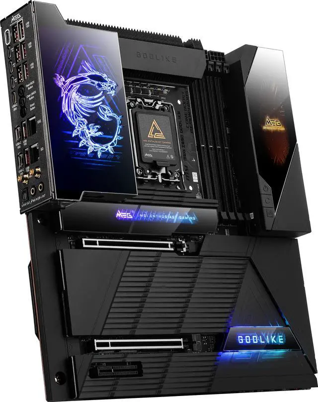 MSI MEG Z890 GODLIKE  E ATX   Supports Intel Core Ultra Processors  Series 2   LGA 1851   Dynamic Dashboard III  EZ Slide M 2  DDR5  9200  MT/s OC   M 2 & PCIe 5 0  Thunderbolt 5  Wi Fi 7  10G LAN