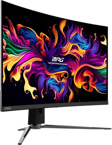 MSI MPG 321CURX QD-OLED Monitor de computadora de 32 pulgadas 3840 x 2160 (UHD), 240Hz, sincronización adaptativa, HDMI, puerto DP, montaje VESA, inclinación, altavoz, 0.03 ms, negro