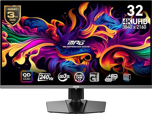 MSI MPG 321URX QD OLED  32 4K UHD Quantum Dot OLED Gaming Monitor  3840 x 2160  0 03ms  240Hz  True Black HDR 400  90W USB Type C  HDMI  DP Port