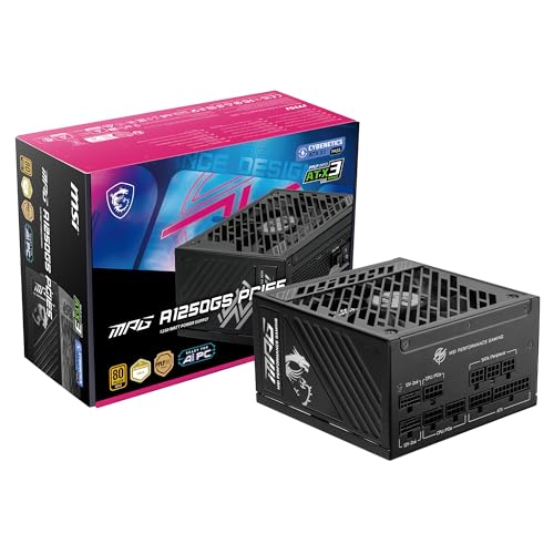 MSI MPG A1250GS PCIE 5 1 ATX 3 1 Gaming Power Supply   Full Modular   80 Plus Gold Certified 1250W   100  Japanese 105 C Capacitors   Dual 12V 2x6   ATX PSU   10 Year Warranty