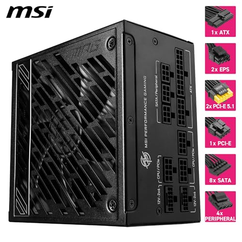 MSI MPG A1250GS PCIE 5 1 ATX 3 1 Gaming Power Supply   Full Modular   80 Plus Gold Certified 1250W   100  Japanese 105 C Capacitors   Dual 12V 2x6   ATX PSU   10 Year Warranty
