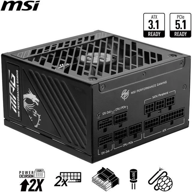 MSI MPG A850GS PCIE5  Fully Modular Gaming 850W Power Supply  80  Gold  Dual 12V 2x6 Cables  Server grade Capacitor  ATX 3 1 & PCIe 5 1 Ready  Low Noise  Semi Digital  10 Year Warranty