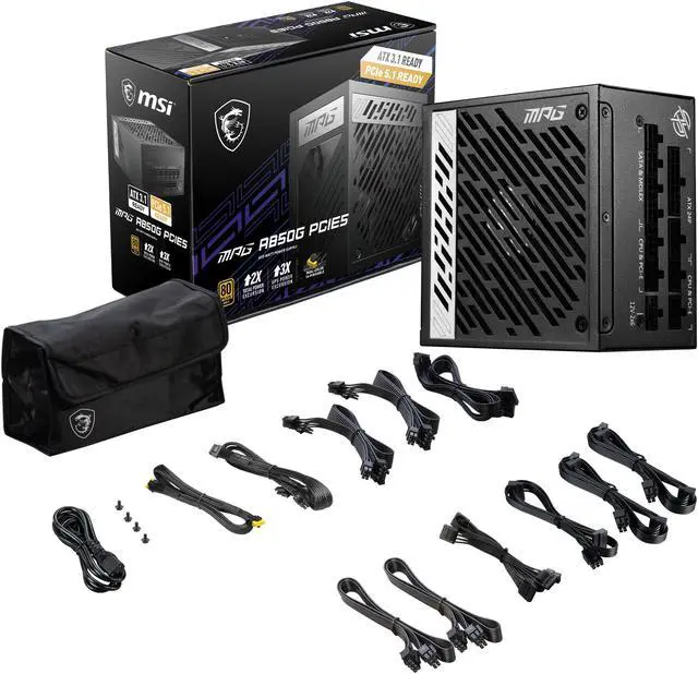 MSI MPG A850G PCIE5  Fully Modular Compact Gaming 850W Power Supply  80  Gold  Native 12V 2x6 Cable  100  Japanese Capacitor  ATX 3 1 & PCIe 5 1 Ready  Low Noise  10 Year Warranty