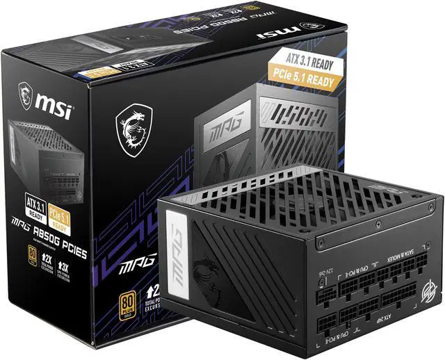 MSI MPG A850G PCIE5  Fully Modular Compact Gaming 850W Power Supply  80  Gold  Native 12V 2x6 Cable  100  Japanese Capacitor  ATX 3 1 & PCIe 5 1 Ready  Low Noise  10 Year Warranty