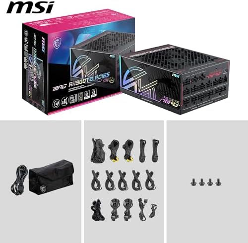 MSI MPG Ai1300TS PCIE5  Fully Modular Gaming 1300W Power Supply  80  Titanium  Dual 12V 2x6 Cables  GPU Safeguard   SiC MOSFETs  Fan Safeguard  ATX 3 1 & PCIe 5 1 Ready 12 Year Warranty