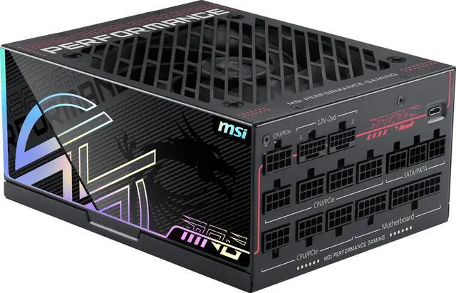 MSI MPG Ai1600TS PCIE5  Fully Modular Gaming 1600W Power Supply  80  Titanium  Dual 12V 2x6 Cables  GPU Safeguard   SiC MOSFETs  Fan Safeguard  ATX 3 1 & PCIe 5 1 Ready  12 Year Warranty